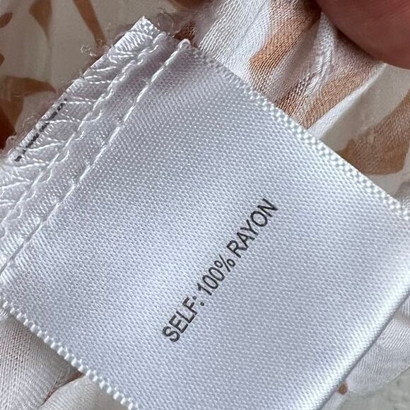 Jane + Delancy Palm Leaf  Flutter Short Sleeve Blouse Large White Tan Coastal - Picture 4 of 7